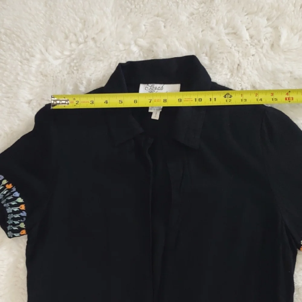 Sarah Elizabeth Black Short Sleeve Shirt with Embroidered Sleeves - Picture 11 of 17